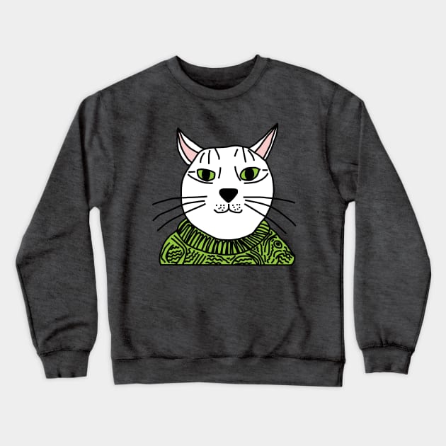 Portrait of Green Sweater Cat Crewneck Sweatshirt by ellenhenryart